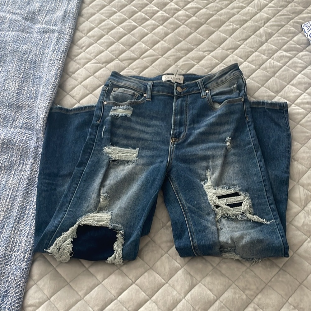 Risen Medium Washed Distressed Risen Jeans - image 2
